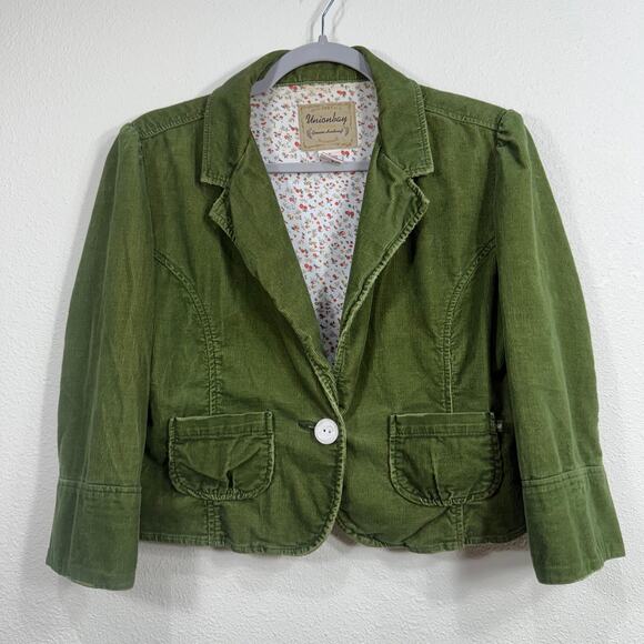 Vintage 90s Y2k Green Corduroy Crop Blazer Jacket Whimsy Twee Retro Whimsigoth M - Picture 3 of 6